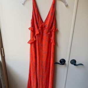 Urban Outfitters Bright Orange Floral Ruffle Maxi Dress